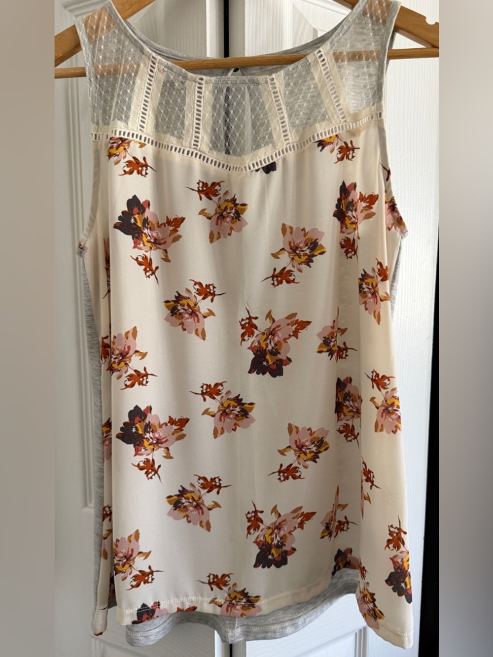 Maurices Cream Lace-Panel Floral Top